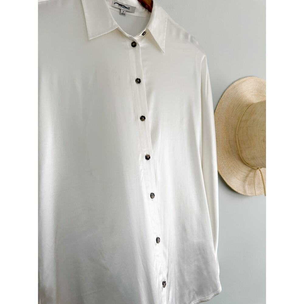 Madewell | NWOT Satin Dolman Button-Up Shirt Winter‎ White | Sz M - Picture 4 of 10